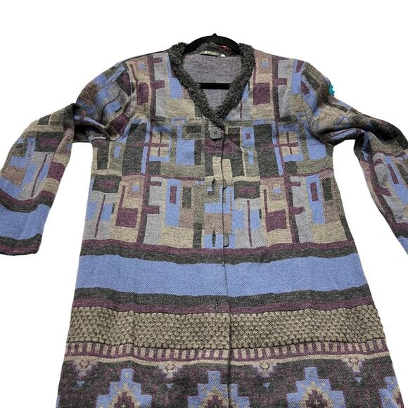 SOL Women Large Baby Alpaca Cardigan Sweater Merino Wool Fur collar Grandpa Warm - Picture 9 of 16